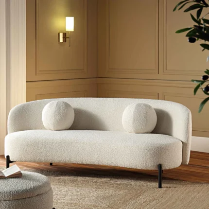 Amboise 3-Seater Curved Sofa with Ball Cushions, Beige Linen Blend